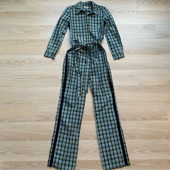 Burberry Lampton Check Tie Waist Jumpsuit Blue Green NWT Size 6 - Picture 2 of 5